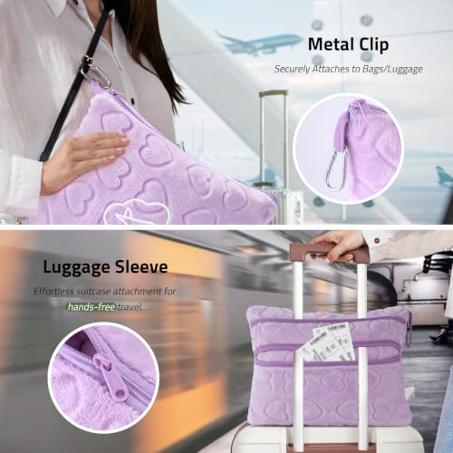 Travel Blanket, Airplane Blanket, Ultra-Soft, Warm & Lightweight, 65x40 in, Outdoor Blanket Essentials for Women, Men & Kids, Included Eye Mask, Luggage Sleeve & Backpack Clip Heart Purple - color: Heart Purple