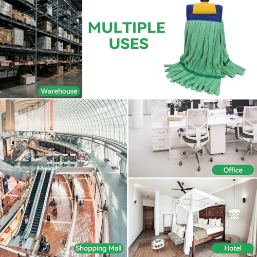 Heavy Duty Commercial Mop Head Replacement : 3 Packs 14oz Microfiber Tube Lint Free Industrial Heavy Duty Mop Head for Floor Cleaning - Super Absorbent & Bleach-Safe (Green) - color: Green-3pack