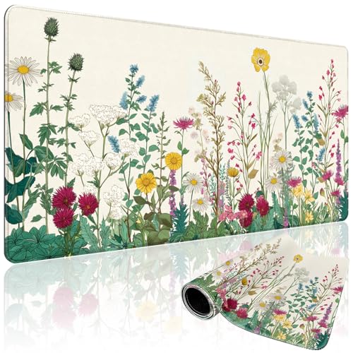 Wildflower Garden Large Desk Mat Gaming Mouse Pad 31.5"x15.7" - color: Floral Garden