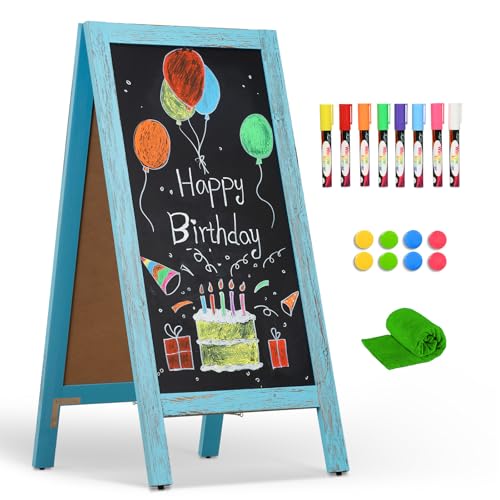 4 THOUGHT A-Frame Double-Sided Magnetic Chalkboard 40"x20", Blue - color: Blue