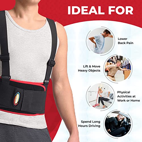 MAXAR Deluxe Industrial Back Brace for Lower Back Pain Women & Men - Back Support Belt for Immediate Relief from Sciatica, Herniated Disc, Scoliosis - Lumbar Support with Removable Suspenders/Straps - size: XX-Large