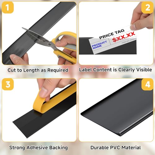 50 Pcs Shelf Label Strips, 1.5" x 48" Self Adhesive Label Holder, Black - color: black