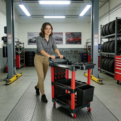 Auto Detailing Cart with Wheels, 3 Tier Rolling Detail Cart - color: Upgraded