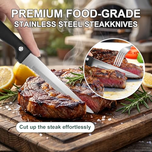 24-Piece Silver Silverware Set with Steak Knives Stainless Steel Flatware Set for 4 Food Grade Tableware Cutlery Set Rust-proof, Mirror Polished, Dishwasher Safe - size: 24Pcs-B