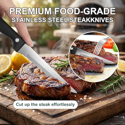 24-Piece Silver Silverware Set with Steak Knives Stainless Steel Flatware Set for 4 Food Grade Tableware Cutlery Set Rust-proof, Mirror Polished, Dishwasher Safe - size: 24Pcs-B