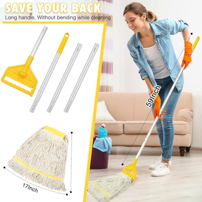 VOUBIEN Commercial Mop Heavy Duty Industrial Cotton Mops with Long Handle - size: 1x Industrial Mop with Handle