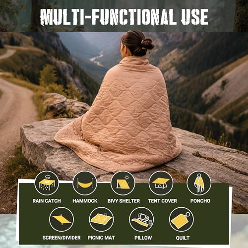 Lenotos Woobie Blanket, Thermal Insulated Military Poncho Liner, Water-Resistant, Portable, Insulation, for Hiking, Survival with Compression Carry Bag (Od - Coyote) - color: Od-coyote