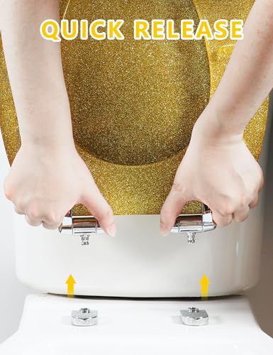 Angol Shiold ELONGATED Gold Glitter Resin Soft Close Toilet Seat 18.5Inch - color: Walnut wood color