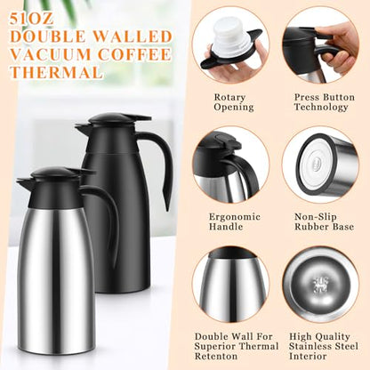 Norme 2 Pcs Thermal Coffee Carafe Creamer, Black, Silver, 51 oz - color: Black, Silver, size: 51 oz