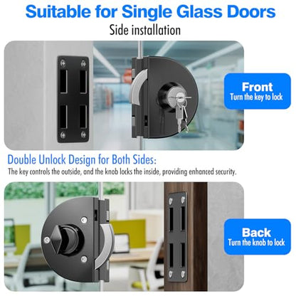 Ranbo No-Drill Single Glass Door Lock with Key for Swing/Sliding Door - color: LE-160 Brushed Black