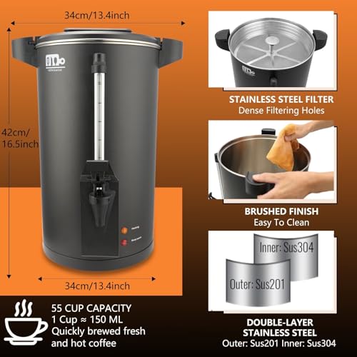 30-Cup 6L Commercial Coffee Urn, Festa Essential 750W Double Wall Large Percolate Coffee Maker Stainless Steel Hot Water Urn Dispenser with Double Dripless Faucet, Quick-Brewing for Catering, Black - size: 6L-30Cups