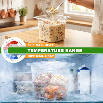 West Bay 6-Pack 1/6 Size 6''Deep NSF Polycarbonate Food Pans with Lids - color: 6" Deep 6 Pack, size: 1/6