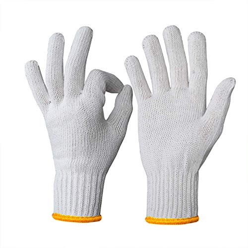Evridwear Cotton Polyester String Knit Shell Safety Protection Work Gloves for Painter Mechanic Industrial Warehouse Gardening Construction Men One Case (12 PairsX20) With no dots, L Size - color: No Dots - 240 Pairs, size: Large