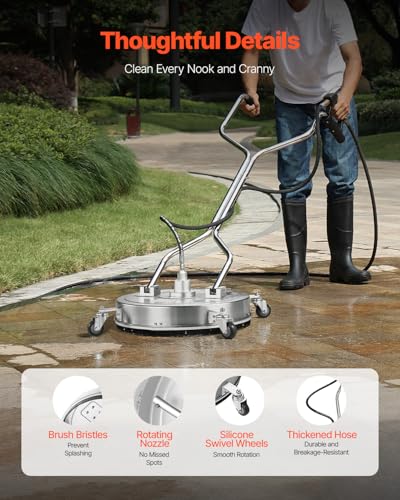 VEVOR 21" Pressure Washer Surface Cleaner, Stainless Steel Pressure Washer Attachments with 4 Wheels, 4500 Max PSI, 3/8 Quick Connector, 2 Spray Nozzles, Dual Handle, for Concrete, Patio, Sidewalk - size: 21 Inch w/ Handle & Wheels