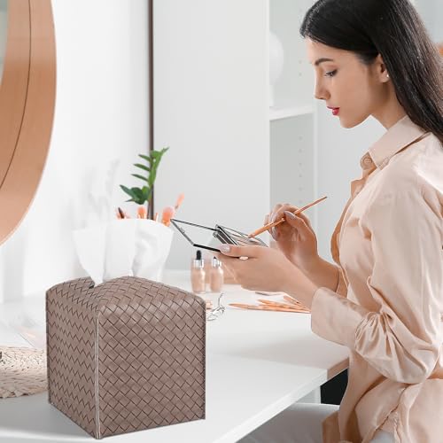 Tissue Box Cover Square Leather Facial Paper Holder, Light Brown - color: Light Brown, size: square