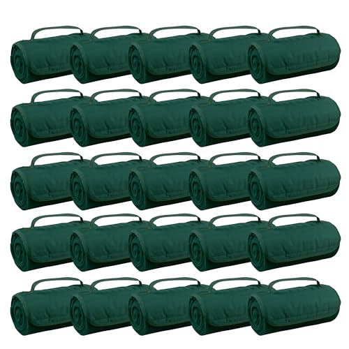 25 Ct of Roll-Up Blankets for Camping, Travel, Outdoors, Beach, Picnics – Hunter Green – Hook + Loop Closure for Easy Use in Cars & on Airplanes – Customizable for Promotions & Events - color: Hunter Green