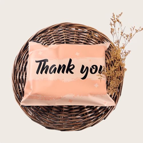10x13 Inch Poly Mailers, Peach Pink Thank You, 100 Pack Self Sealing - color: Pink Thank You