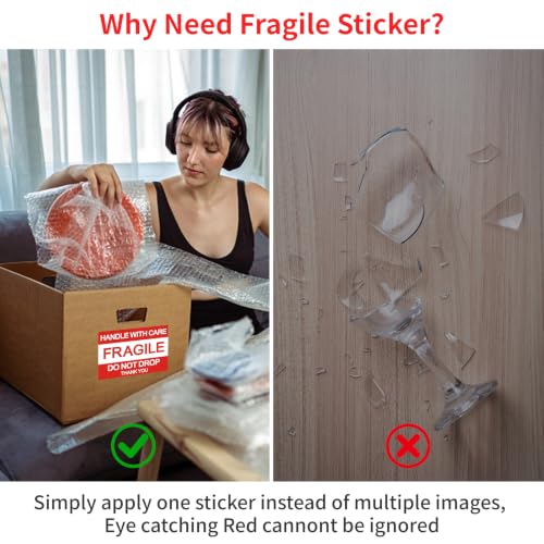 Fragile Stickers 2" x 3", Handle with Care Labels, Permanent Adhesive Small Shipping Stickers for Mailing, Packing, Personal Moving & Small Packages (2roll 1000 Pcs) - size: 2" x 3"