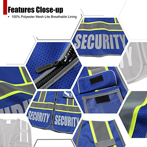 Security Vest for Men Women Reflective Safety Vest with 5 Pockets and Front Zipper Mesh High Visibility Vest (Blue-22, Small) - color: Blue, size: Small