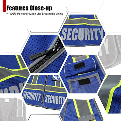 Security Vest for Men Women Reflective Safety Vest with 5 Pockets and Front Zipper Mesh High Visibility Vest (Blue-22, Small) - color: Blue, size: Small