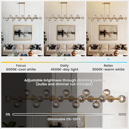 Modern Gold Chandelier Rectangle Pendant Light Sputnik Chandeliers Hanging Light Fixture 16-Light - color: Grey-70in