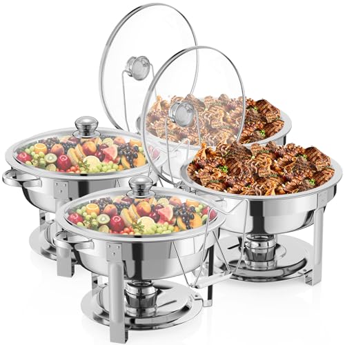 4 Packs 8QT Round Chafing Dish for Buffet Set,Glass Lid, Silver - color: Silver-004