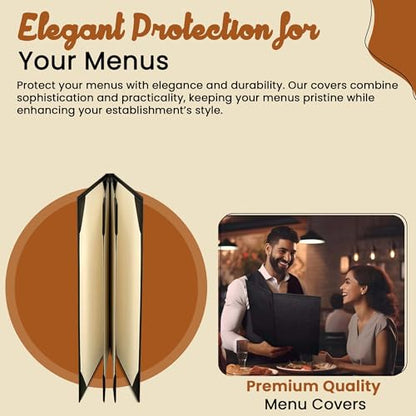 Prestine Menu Covers Made of Premium Faux Leather (10-Pack) - 4.25" x 11" - 6 Views - Black - Restaurant Menu - Wine List - Bar Menu - size: 4.25”x11” - 6 Views