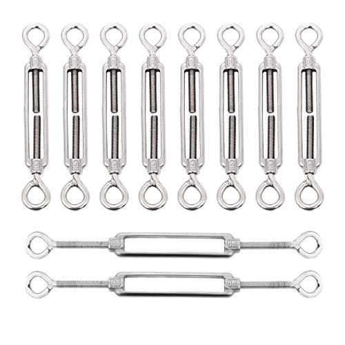 10 Pack M6 Eye and Eye Turnbuckle for Cable Wire Rope Tension Heavy Duty Stainless Steel Turnbuckle for Sun Shade, Hanging Outdoor Lights Strings