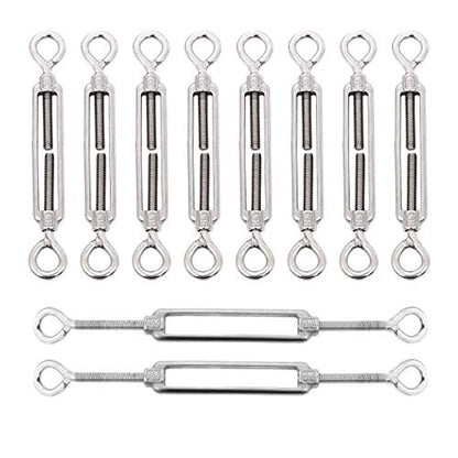 10 Pack M6 Eye and Eye Turnbuckle for Cable Wire Rope Tension Heavy Duty Stainless Steel Turnbuckle for Sun Shade, Hanging Outdoor Lights Strings