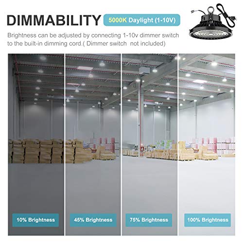 UFO 150W Led High Bay Shop Light Bulb 5000k,Dimmable 22500 Lumens (600W HID/HPS Equivalent) Bright White, Industrial Highbay Warehouse Light Fixtures, AC 90-277V Waterproof IP65 4Pack