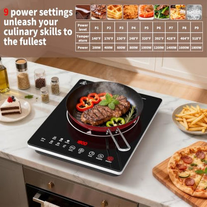 VBGK Single Burner Induction Cooktop,Hot Plate with 6 Cooking Modes, portable cooktop with LCD touch control,9 Levels &4H Timer,1800W 110V Portable induction Cooktop - size: single burner cooktop