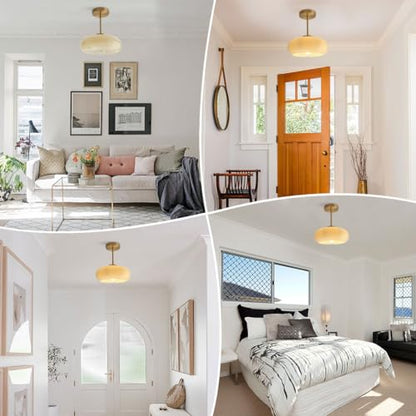 mid Century Ceiling Light Milk Glass Ceiling Light fixtures Glassshade Gold Modern Semi Flush Mount Ceiling Light, Globe Glass Ceiling Lamp Hallway Dining Room Kitchen - color: Milk Yellow