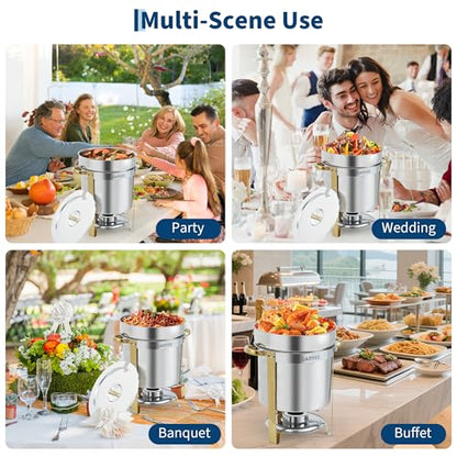 GarveeHome 11QT Round Soup Chafer Sets of 2, Commercial Soup Warmer with Pot, Notched Lids & Fuel Holders, Stainless Steel Food Warmer for Buffets Parties Wedding Banquets Catering, Gold - color: Gold, size: 11QT-2 Pcs