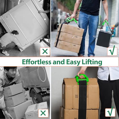 2Pack 1-Person Handle Moving Lifting Straps Support up to 660Lbs - color: Green-One Person Strap