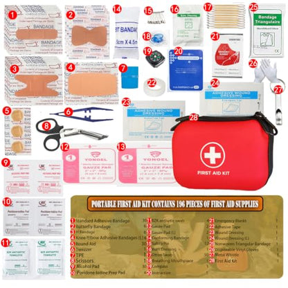First Aid Kit 196 Piece Waterproof Hard Shell Medical Kits, Red - color: Red