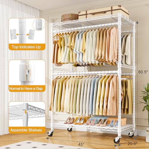 ULIFHOME Rolling Clothes Rack, Clothing Racks for Hanging Clothes, White - color: White, size: P4 Plus