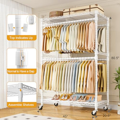ULIFHOME Rolling Clothes Rack, Clothing Racks for Hanging Clothes, White - color: White, size: P4 Plus