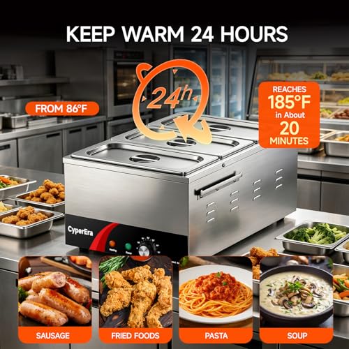 3Pan Commercial Food Warmer, 19QT Buffet Servers and Warmers 1200W