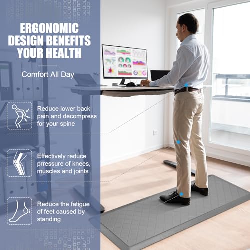 Cushioned Kitchen Mat 2 PCS, Anti Fatigue Kitchen Rugs, Heavy Duty Non-Skid, Ergonomic Comfort Foam Kitchen Floor Mat for Home, Office, Sink, Laundry - Grey - color: Grey