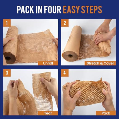 Honeycomb Packing Paper For Moving 12" x 150ft With Rope & Fragile Stickers - size: 12" x 150ft