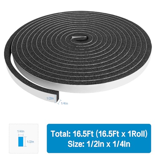 DGSL Foam Weather Stripping, 1/2" x1/4", 16.5Ft Door Window Seal Tape - size: 1/2In x 1/4In x16.5Ft