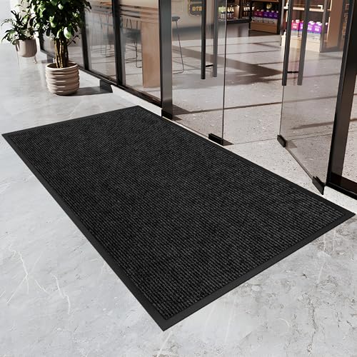 2ft x 5ft Front Door Mat Outside Indoor Entrance Non-Slip Doormat - color: Black Stripe, size: 2' x 5' (Rectangular)