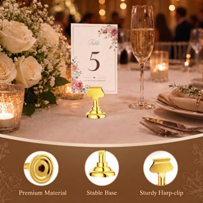 ERYTLLY 16 PK Place Card Holders 1.7 inches Table Card Holder Steel Card Holders for Weddings,Birthdays,Photos, Memo Notes, Restaurants (Gold) - color: Gold