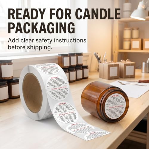 500 Pieces White Candle Warning Labels Candle Jar Container Stickers Candle Safety Stickers Decal Candle Warning Labels Stickers for Candle Making DIY Candle Jars and Tins Candle Making (1 inch)