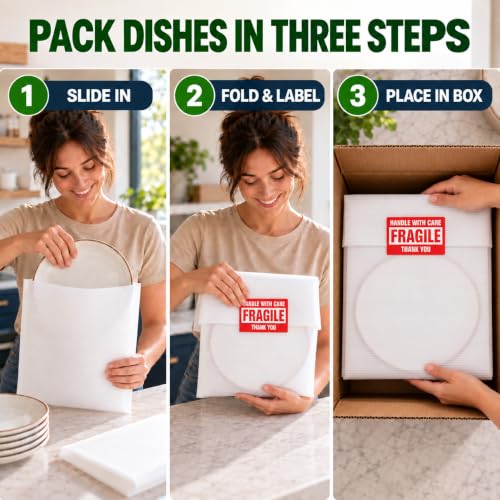 650Pcs Dish Packing Supplies for Moving,300 Foam Pouches & Sheets 4 Sizes (16x12",12x12",12x7.8",7.8x7.8") with 350 Fragile Stickers & Marker Pen for Moving, Packaging, Storage