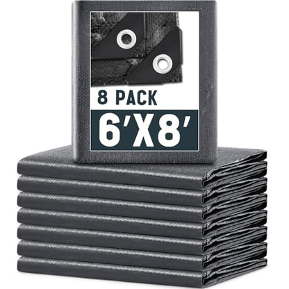 8 Pack 6 x 8 ft Gray Tarps, 5.5 Mil Heavy Duty Waterproof Tarp - color: Gray, size: 6 x 8 ft