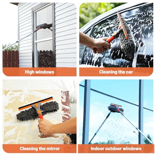 Eazer 2-in-1 Window Cleaner Tool, 64'' Window Squeegee for Home, Window Cleaning Squeegee Kit with Telescopic Pole, Window Washing Kit with Rotatable Bendable Head(Threaded + Telescopic) - EAW01 - size: 64inch
