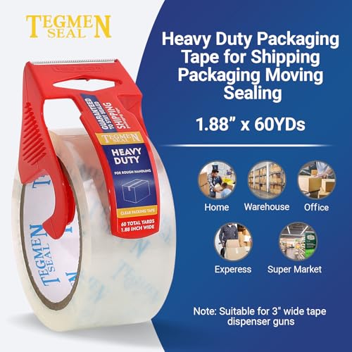 Heavy Duty Clear Packing Tape with Dispenser Combo for Shipping, Moving & Storage,Thicker Clear Packing Tape, 1.88 inches Wide, 60 Yards Per Roll, 18 Pack 1080 Total Yards - size: 18-Pack