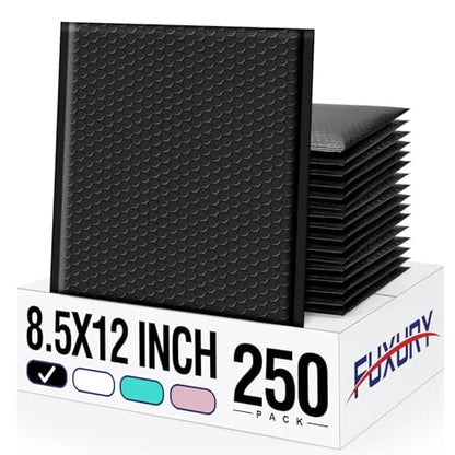 Fuxury 250Pack Black Bubble Mailers 8.5x12" Medium Opaque Bubble Envelopes - color: Black, size: 8.5x12" 250PC