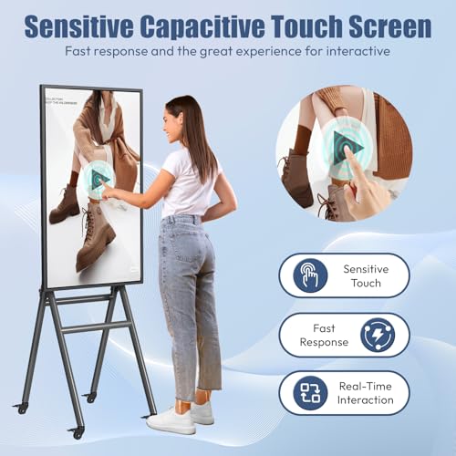 MWE 43 Inch Mobile Digital Signage Display Touchscreen Kiosk with Flight Case, Portable LCD Screen with Screen Mirroring App Publishing, Advertising Display Poster, Android OS - style: Touch-Screen